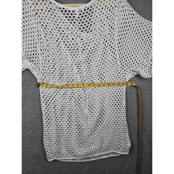 Blue Island Cover Up Women S White Crochet Knit Pullover Cowl Neck Net Short - Picture 6 of 10